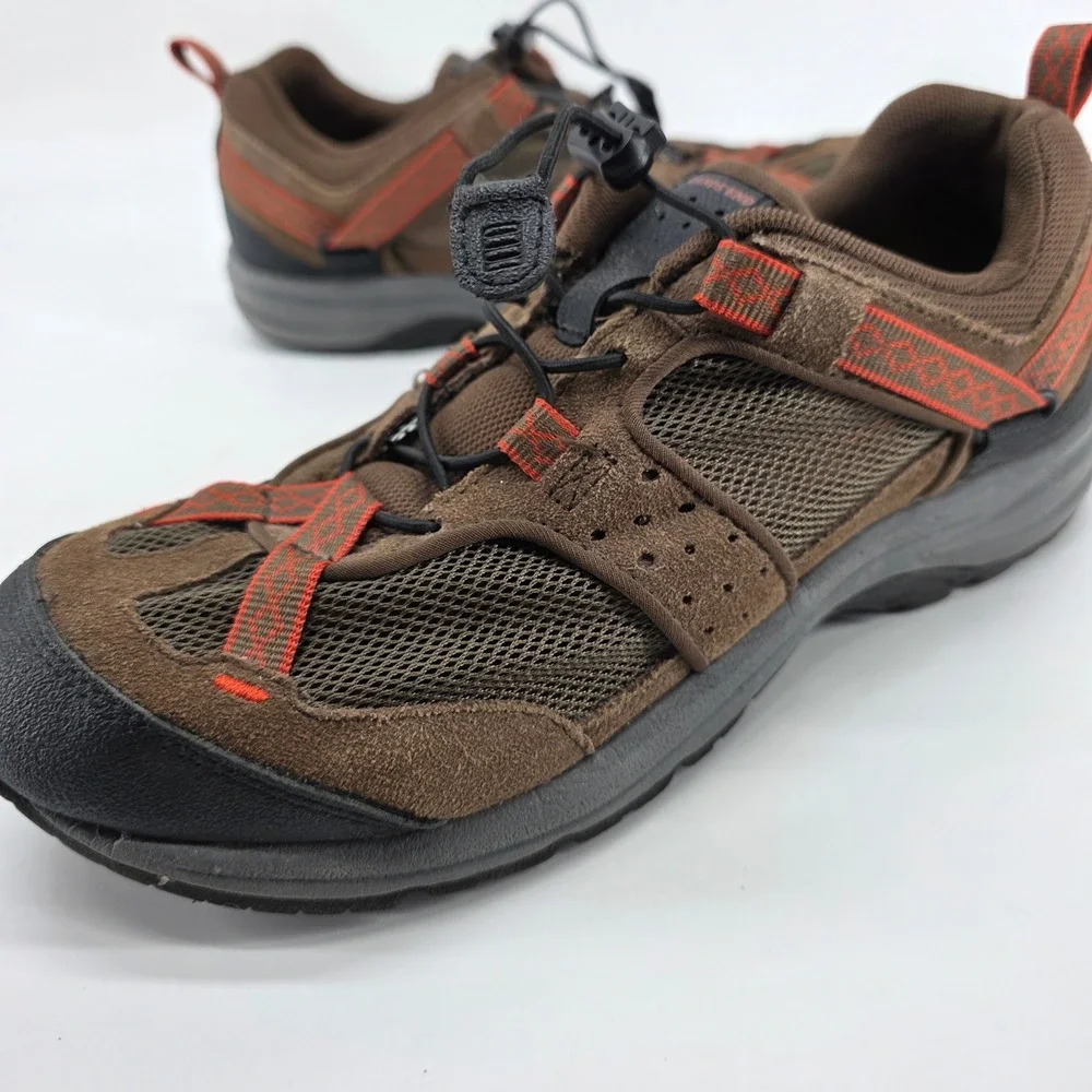 Lands End Hiking Shoes 8.5 B Brown Suede Mesh Bungee Trail Sneakers Water 359582